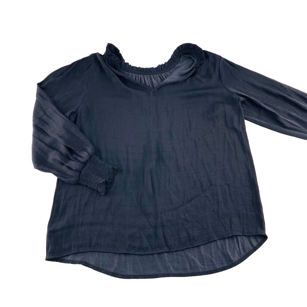 Maison DAmélie Womens Blouse With Ruffled‎ Collar Long Sleeves Black sz medium